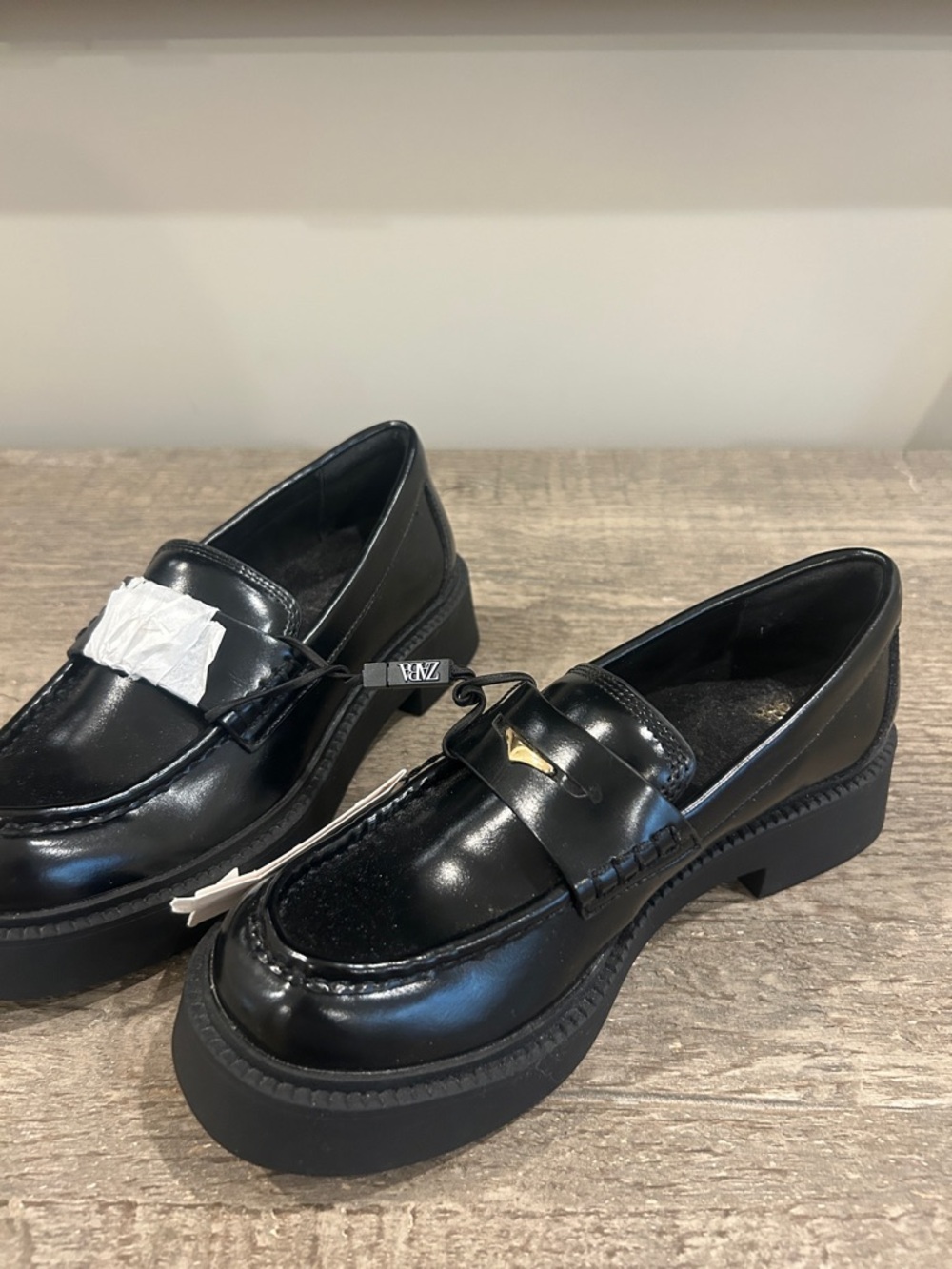 Zara Black Platform Penny Loafers